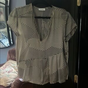 Max & Co. Cream and Blue Asymmetrical Blouse